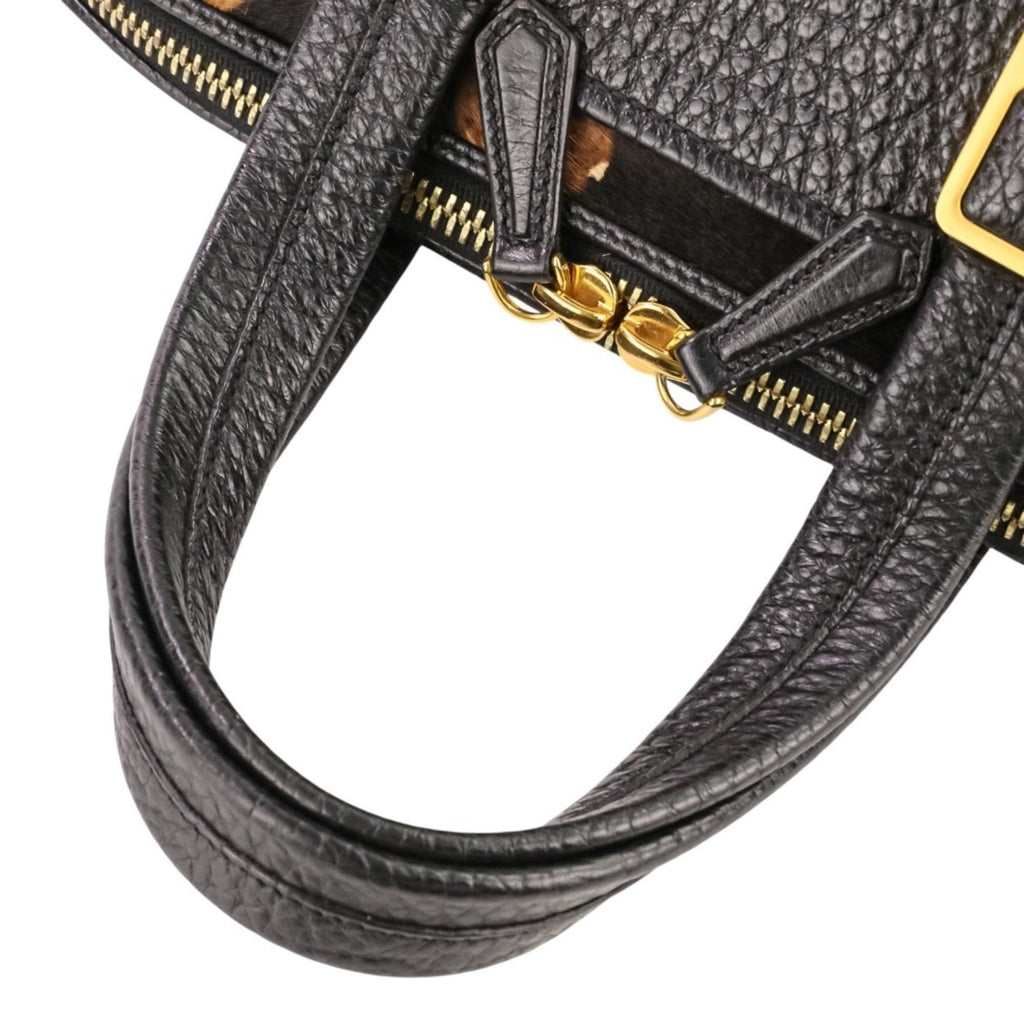 FENDI Chameleon Bag, Leather and Harako 2-Way Handbag, Black Brown, Women's