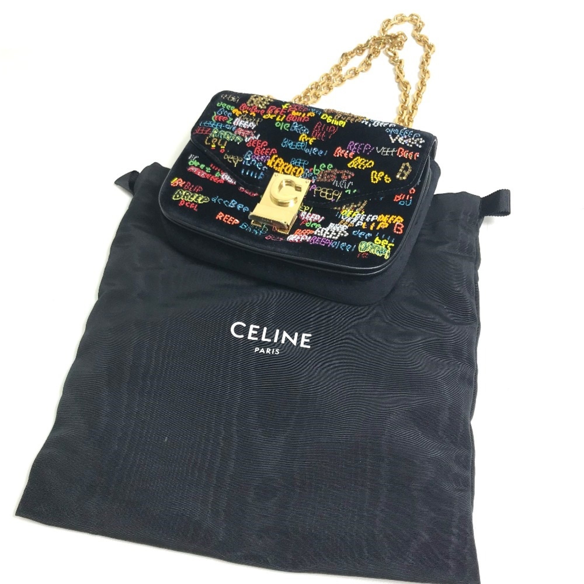 CELINE Small C Bag Chain Shoulder Bag Black x Multicolore — Like New