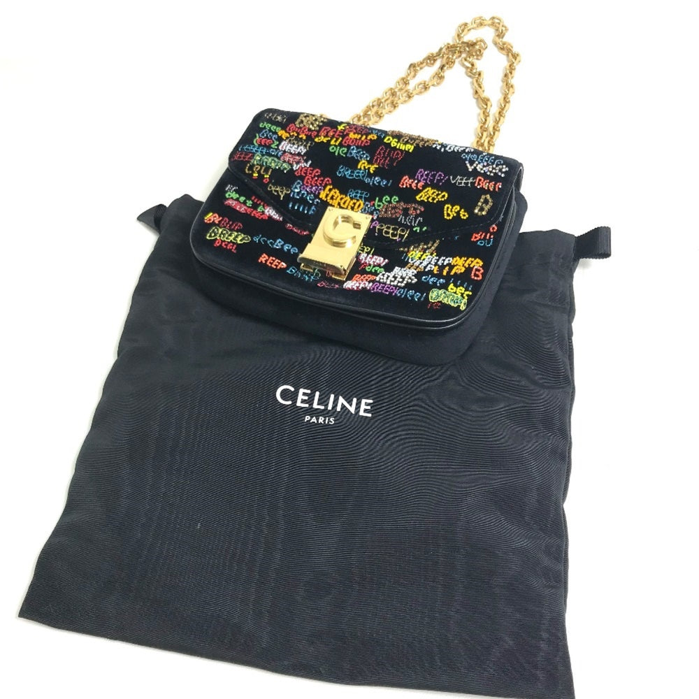 CELINE Small C Bag Chain Shoulder Bag Black x Multicolore — Like New