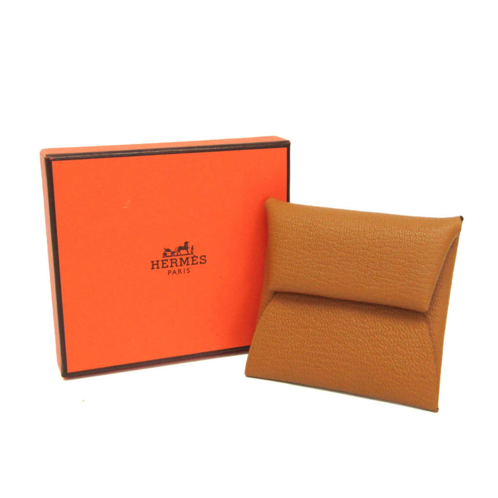 Hermes Bastia Women,Men Chevre Leather Coin Purse/coin Case Brown