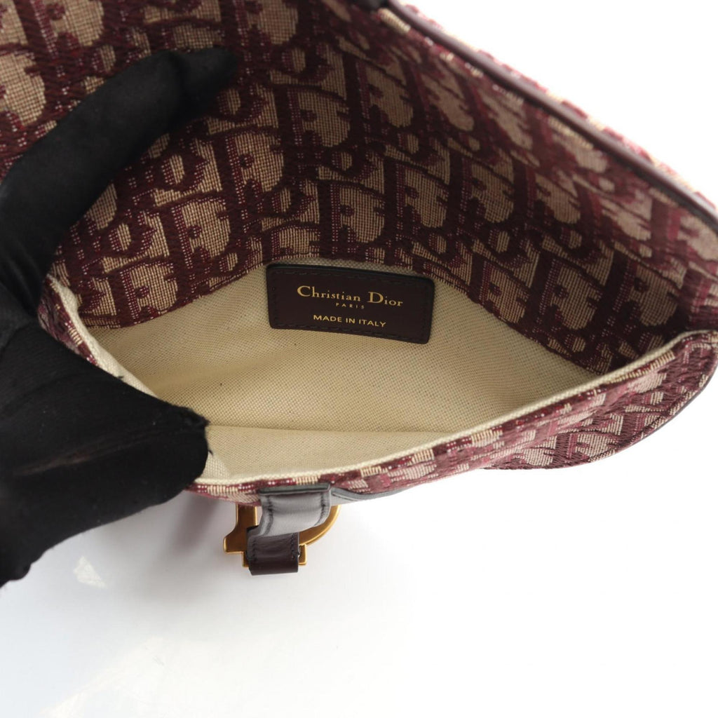 Christian Dior Dior Saddle Bag, Oblique Waist Canvas and Leather, Women's, Beige Bordeaux