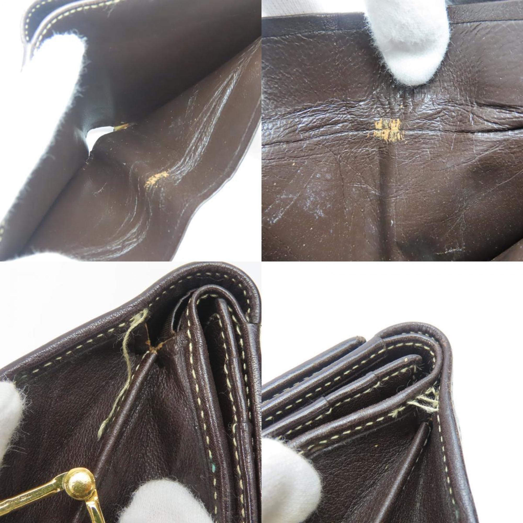 LOEWE Tri-fold Wallet Suede Leather Khaki Brown Anagram Accessory Women's