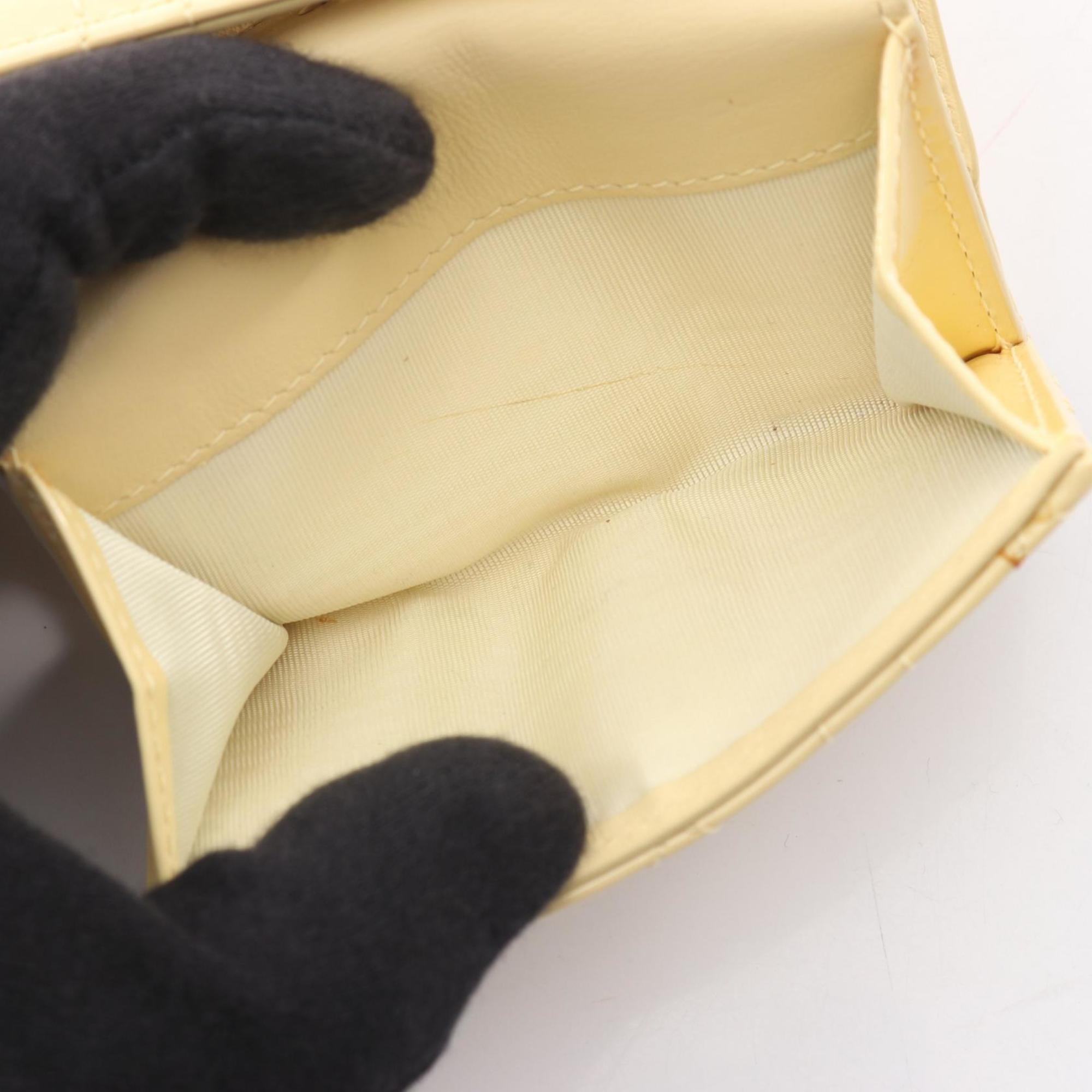 Christian Dior Dior LADY DIOR LOTUS Wallet Cannage Trifold Wallet, Patent Leather, Women's, Yellow, S0181OVRB