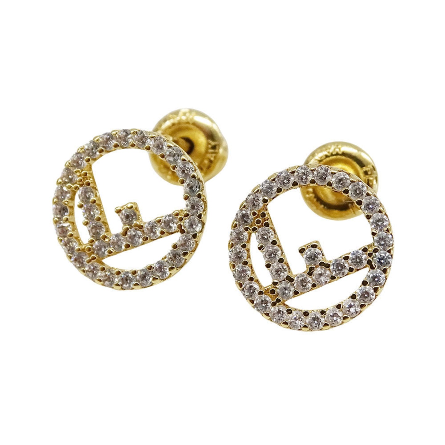 Fendi FENDI Women's Earrings, Brand F's, Rhinestone, Gold, Accessories, Binaural