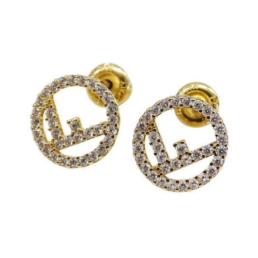 Fendi FENDI Women's Earrings, Brand F's, Rhinestone, Gold, Accessories, Binaural