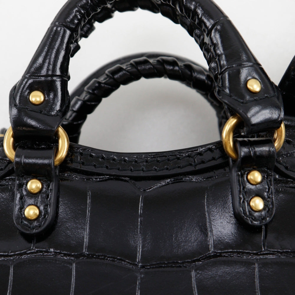 Balenciaga Neo Classic Nano Shoulder Bag/Pochette, 2-Way, Embossed Leather, Black, Double-Way, Women's — Like New