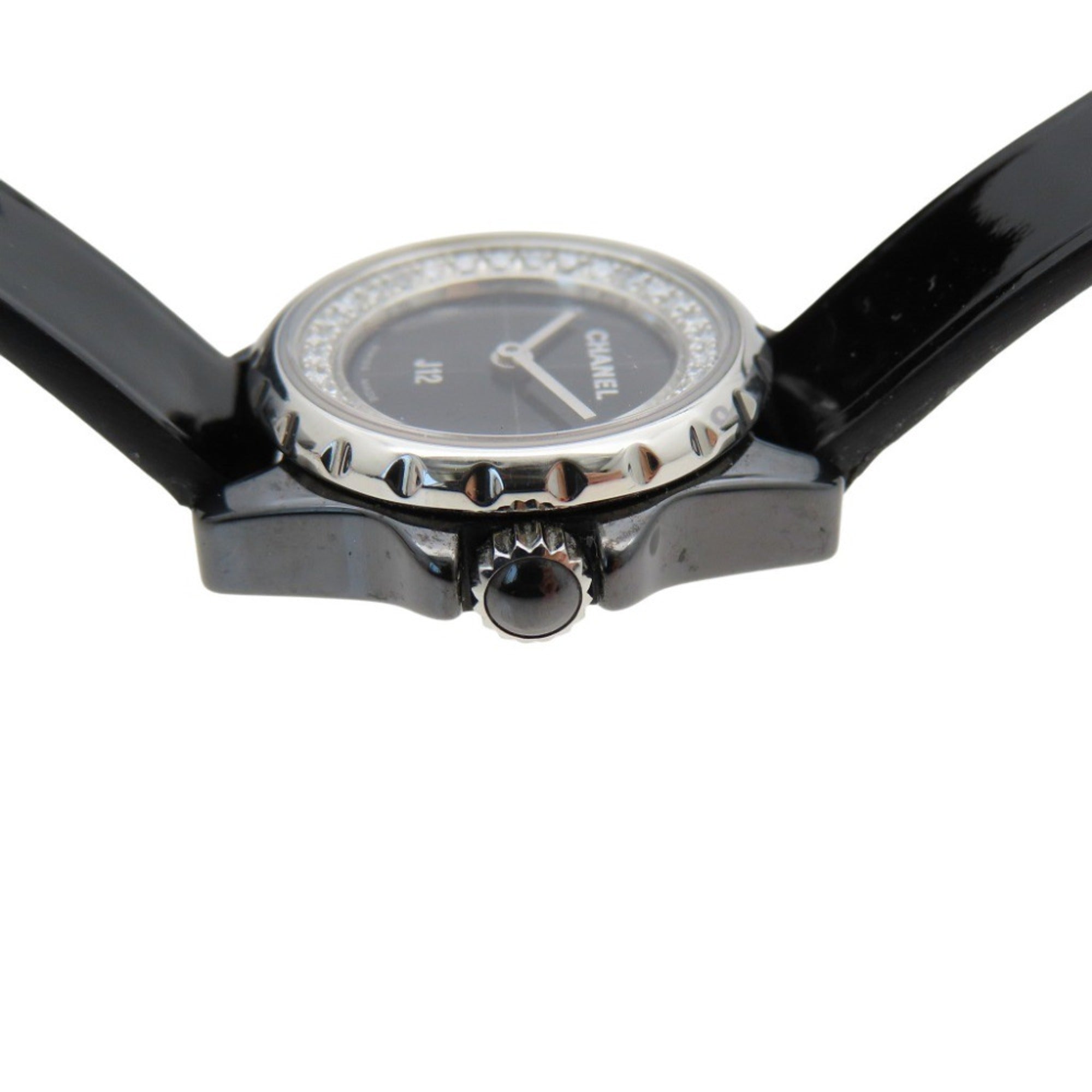 CHANEL J12 Diamond Bezel with Glove, Limited Edition H4663 Quartz Watch, Ceramic, Diamond, Patent Leather, Stainless Steel, Black Dial, 0199CHANEL Women's — Good