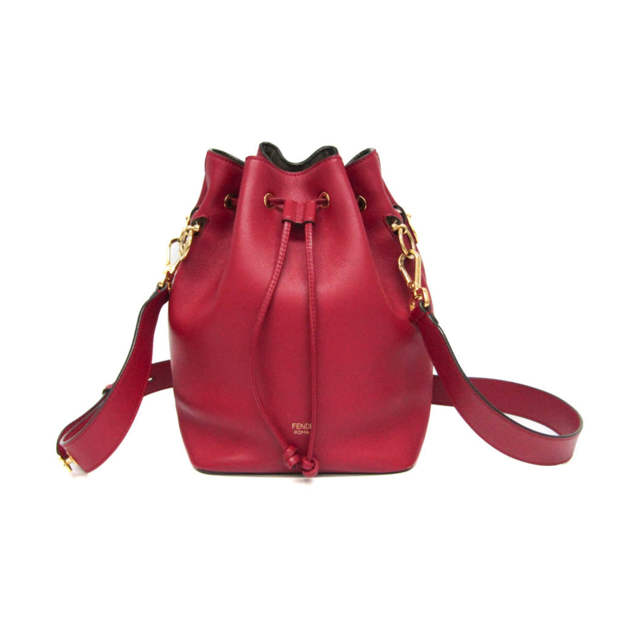 Fendi Mon Tresor 8BT298 Women's Leather Shoulder Bag Red Color