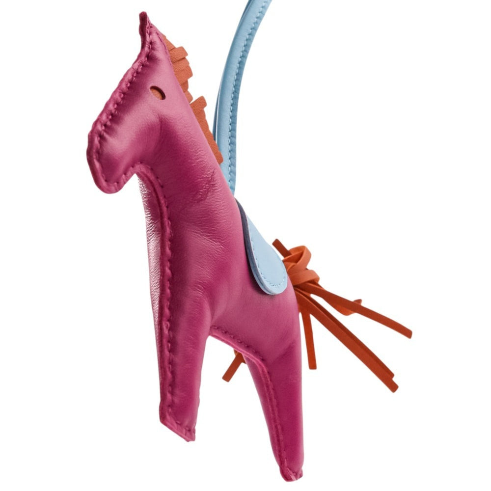 HERMES Rodeo MM Leather Accessory Bag Charm, Agneau Milo Purple Light Blue, Women's — Like New