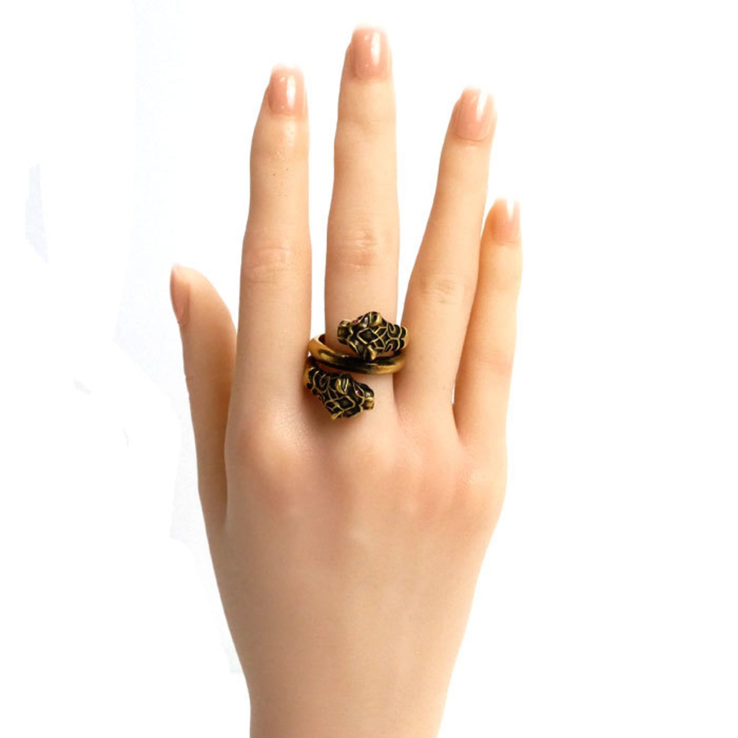 GUCCI Gucci Metal Double Tiger Head Color Stone Ring Size 18 Men's