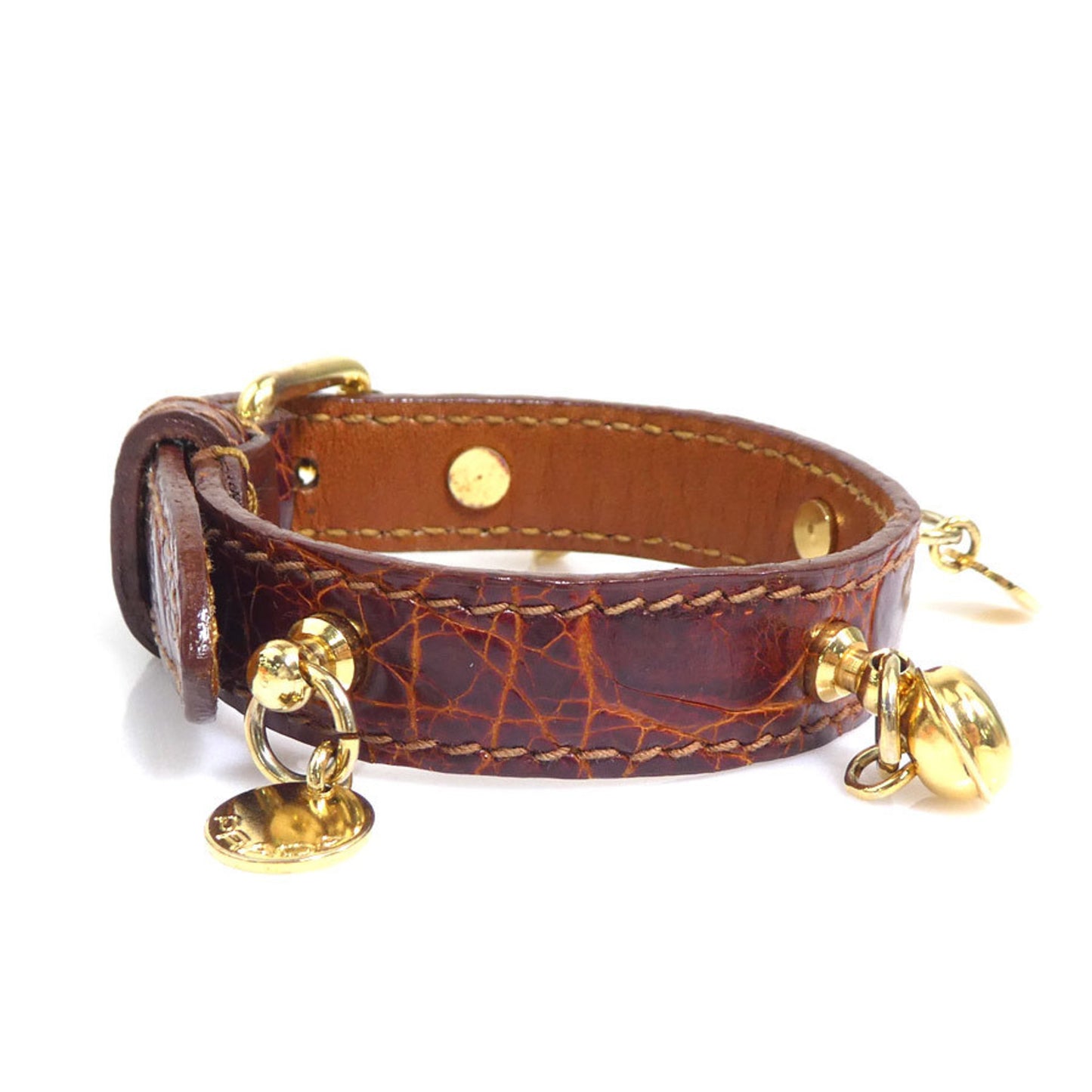 Prada PRADA Bracelet in Embossed Leather and Metal, Brown Gold, Women's, e60709a