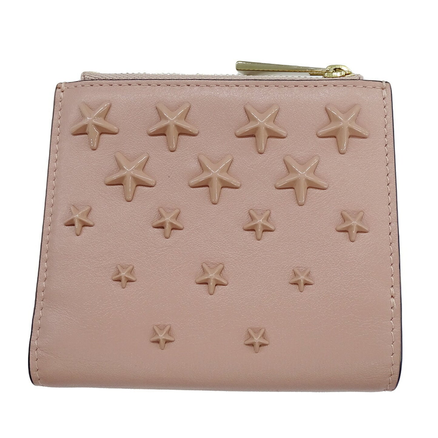 Jimmy Choo Women's Bifold Wallet in Calfskin Leather with Star Studs, Pink, Compact Design