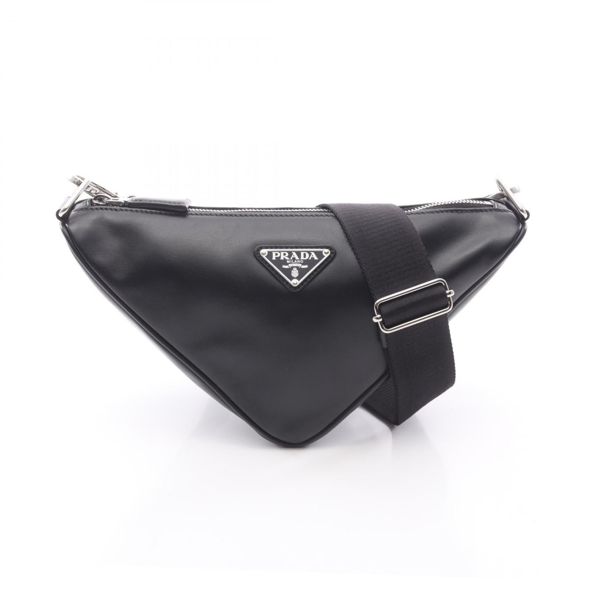 Prada Triangle Shoulder Bag, Leather, Women's, Black, 2VH155