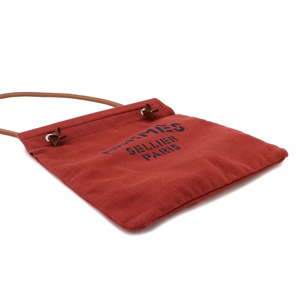 Hermes Sac Aline MM Shoulder Handbag, Toile Chevron Swift Leather, Rouge H Gold, B Stamp — Like New