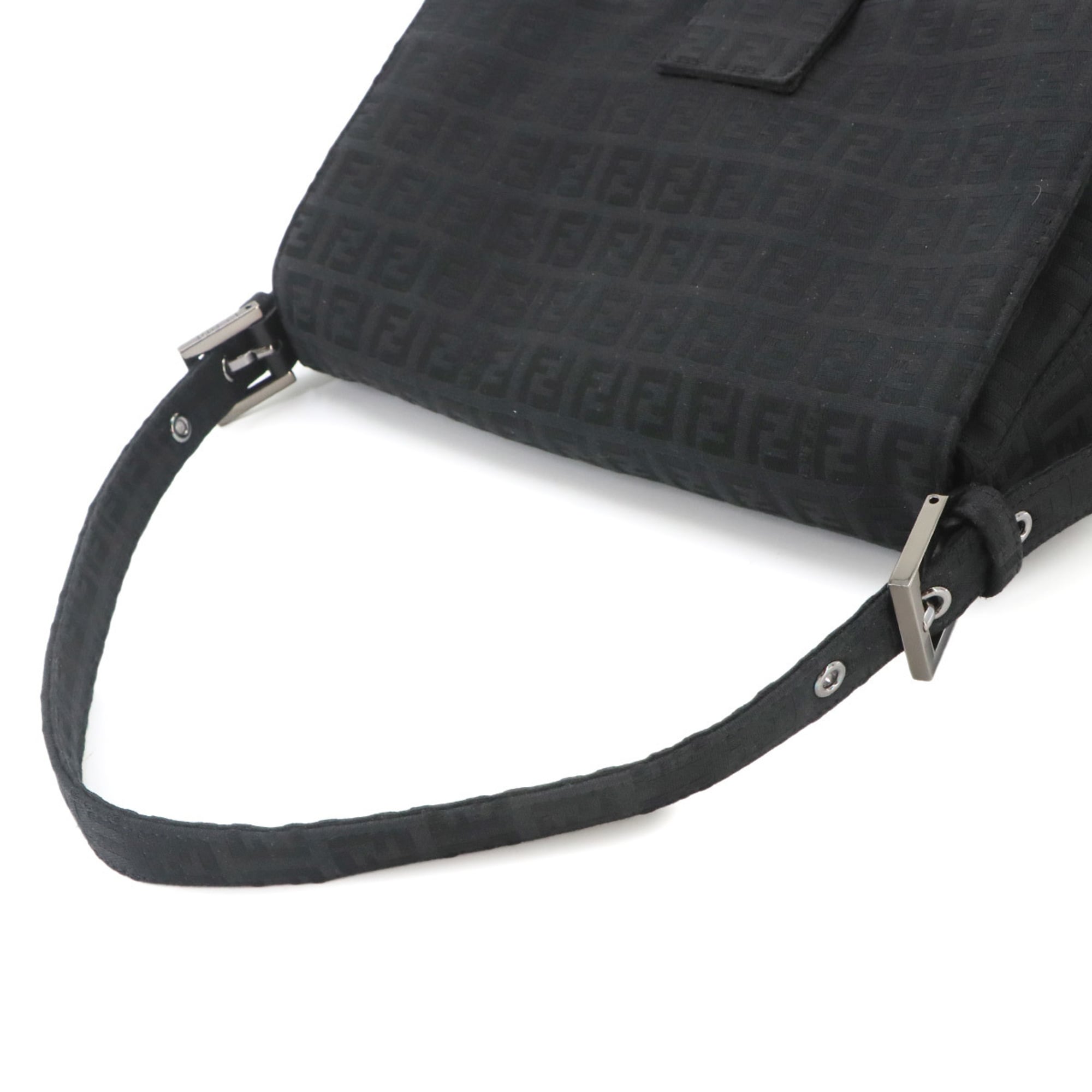 Fendi Zucchino Mamma Baguette Shoulder Handbag, Canvas, Black, 8BR001, Silver Hardware — Like New