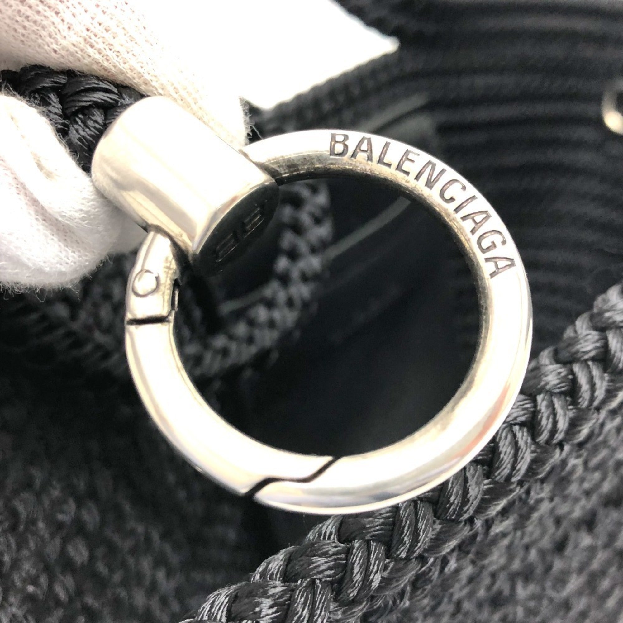 BALENCIAGA 695612 Logo Ibiza Basket Bag Small with Strap Black Cord Tote Summer Handbag Nylon Lambskin Women's — Like New