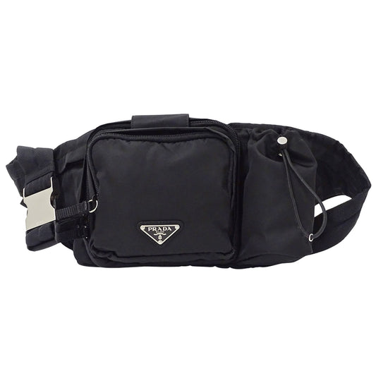 Prada PRADA bag for men and women, branded body bag/waist bag, nylon, black, 2VL056, black logo