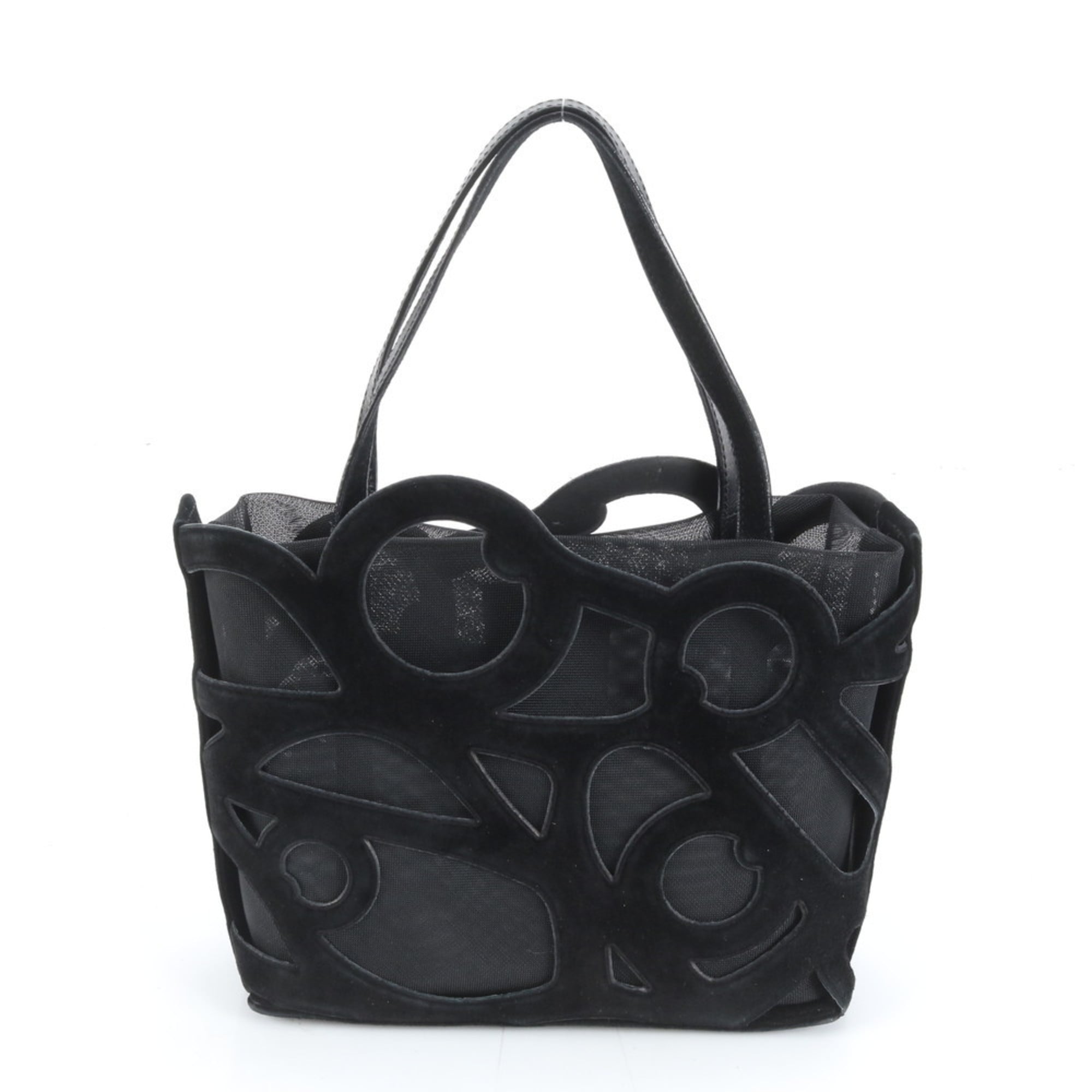 Salvatore Ferragamo mesh leather tote bag, shoulder handbag, black, women's