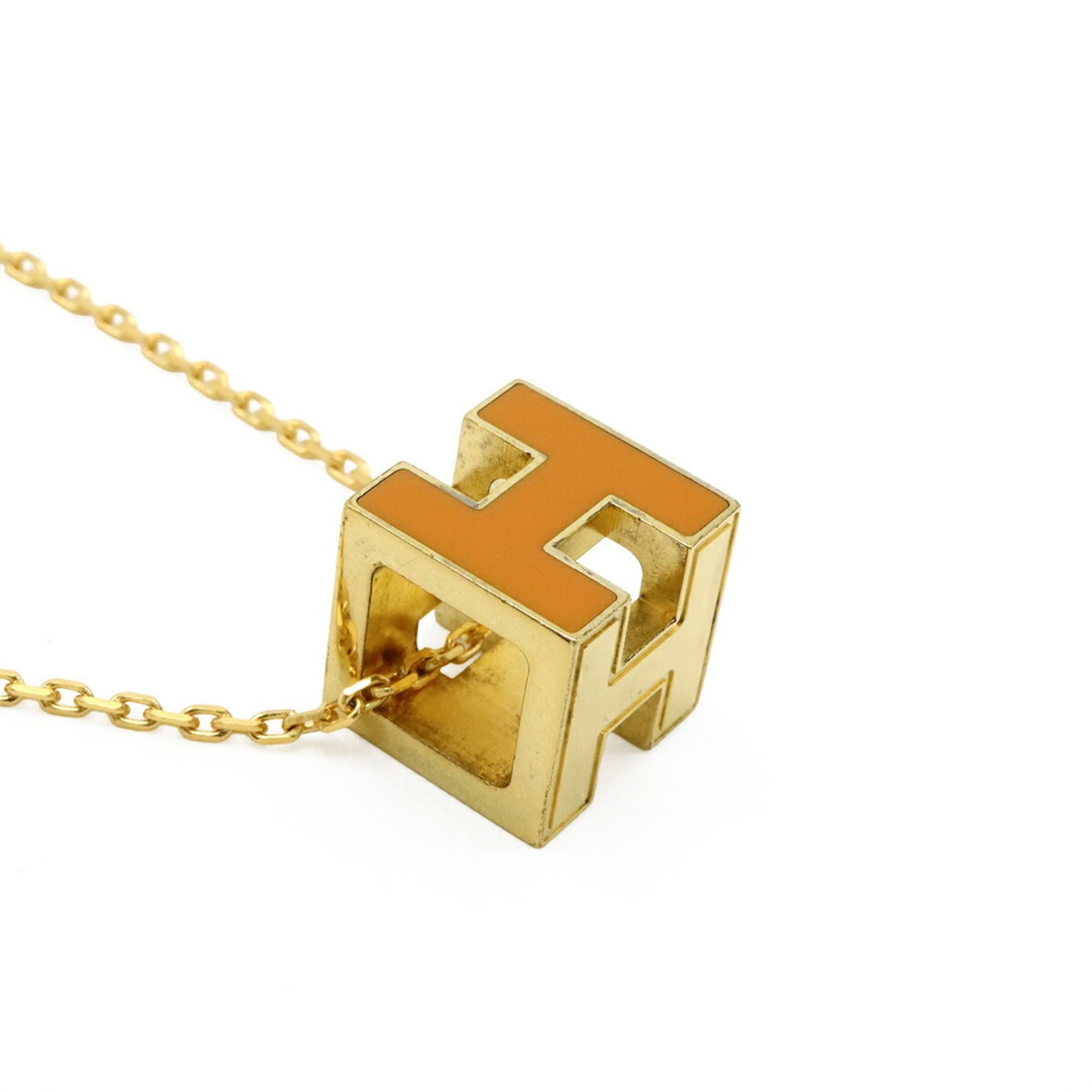 HERMES Hermès Carge d'Ache H Cube Necklace Choker Pendant Orange