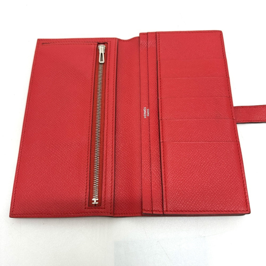 HERMES H hardware, Bearn soufflet bifold long wallet, Epson, women's, Rouge Tomato, red