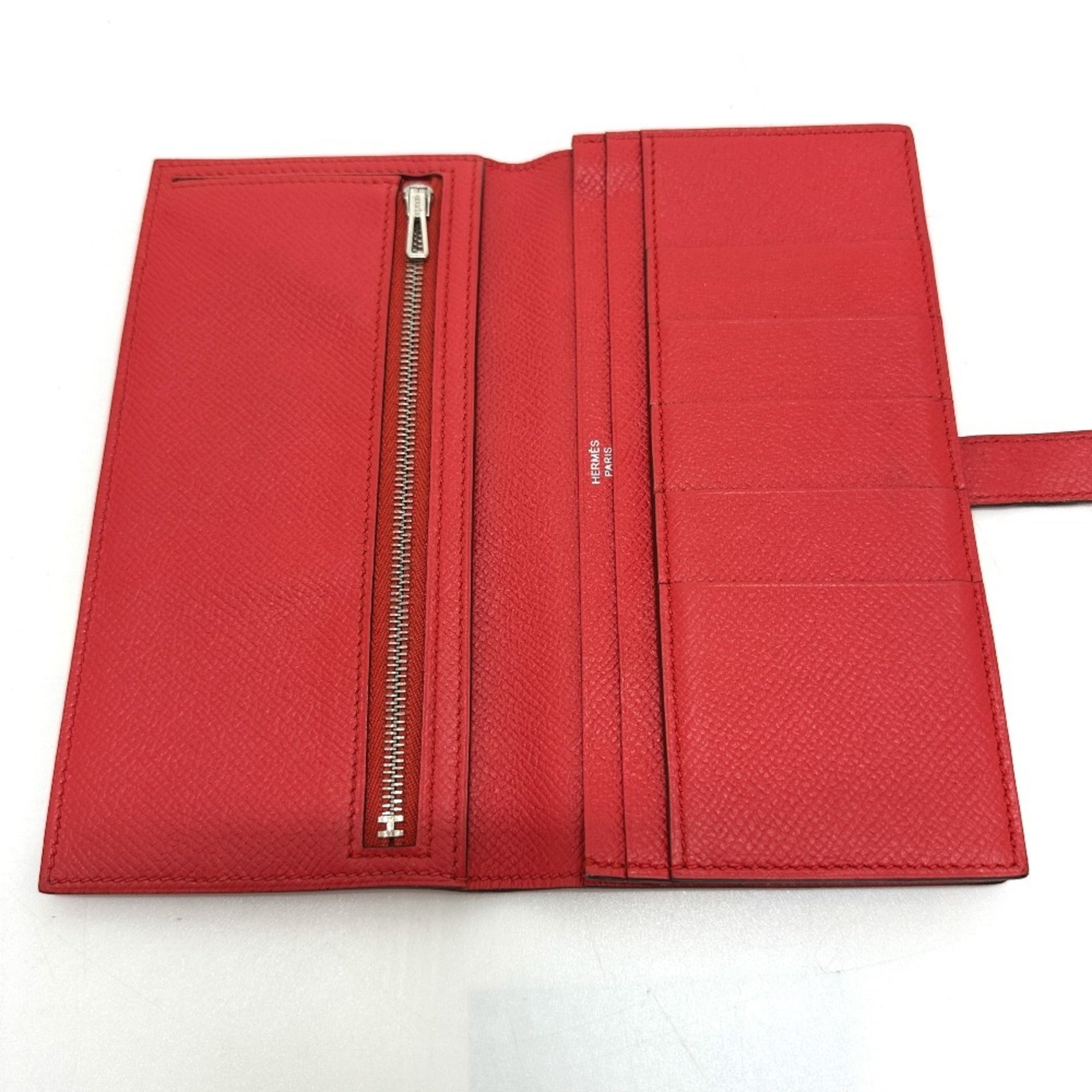 HERMES H hardware, Bearn soufflet bifold long wallet, Epson, women's, Rouge Tomato, red