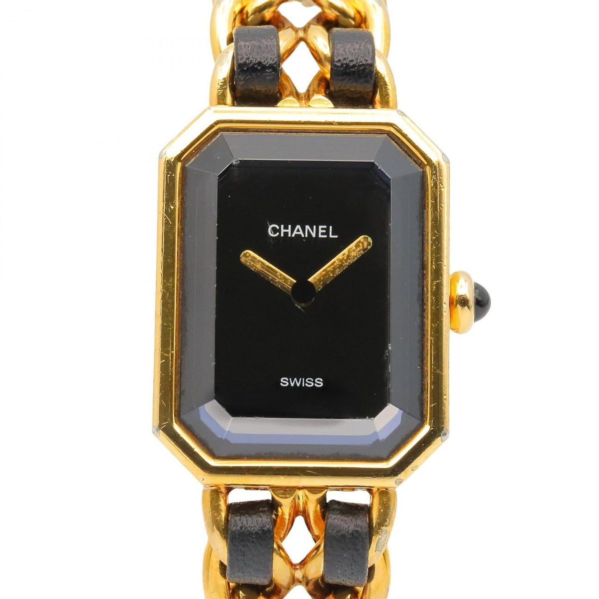 CHANEL Premiere M Watch, Gold-Plated, with Leather Strap, Black, Women's, H0001 — Very Good