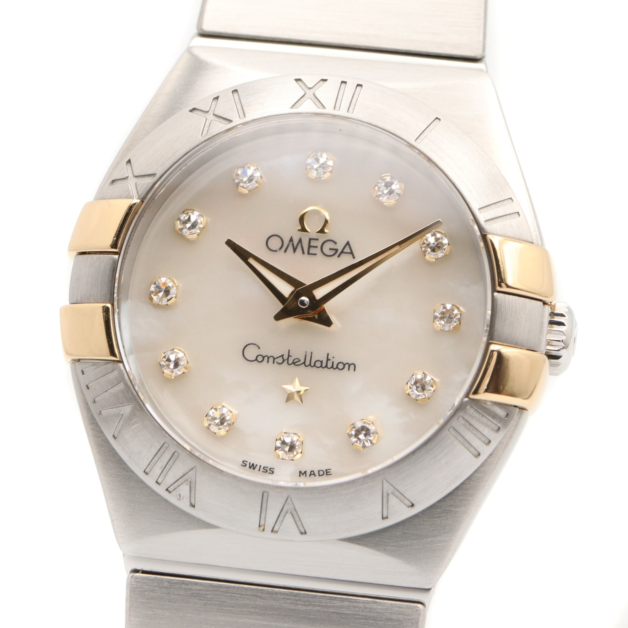 Omega Constellation 12-Diamond Watch, 18K Yellow Gold Stainless Steel, Diamond, Ladies', White/White Mother-of-Pearl, 123.20.24.60.55.006 — Very Good