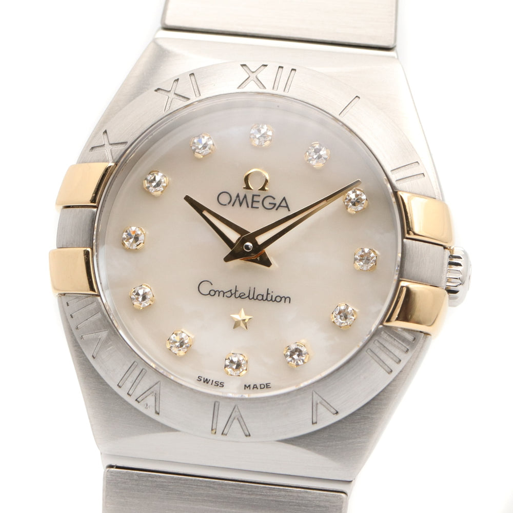 Omega Constellation 12-Diamond Watch, 18K Yellow Gold Stainless Steel, Diamond, Ladies', White/White Mother-of-Pearl, 123.20.24.60.55.006 — Very Good