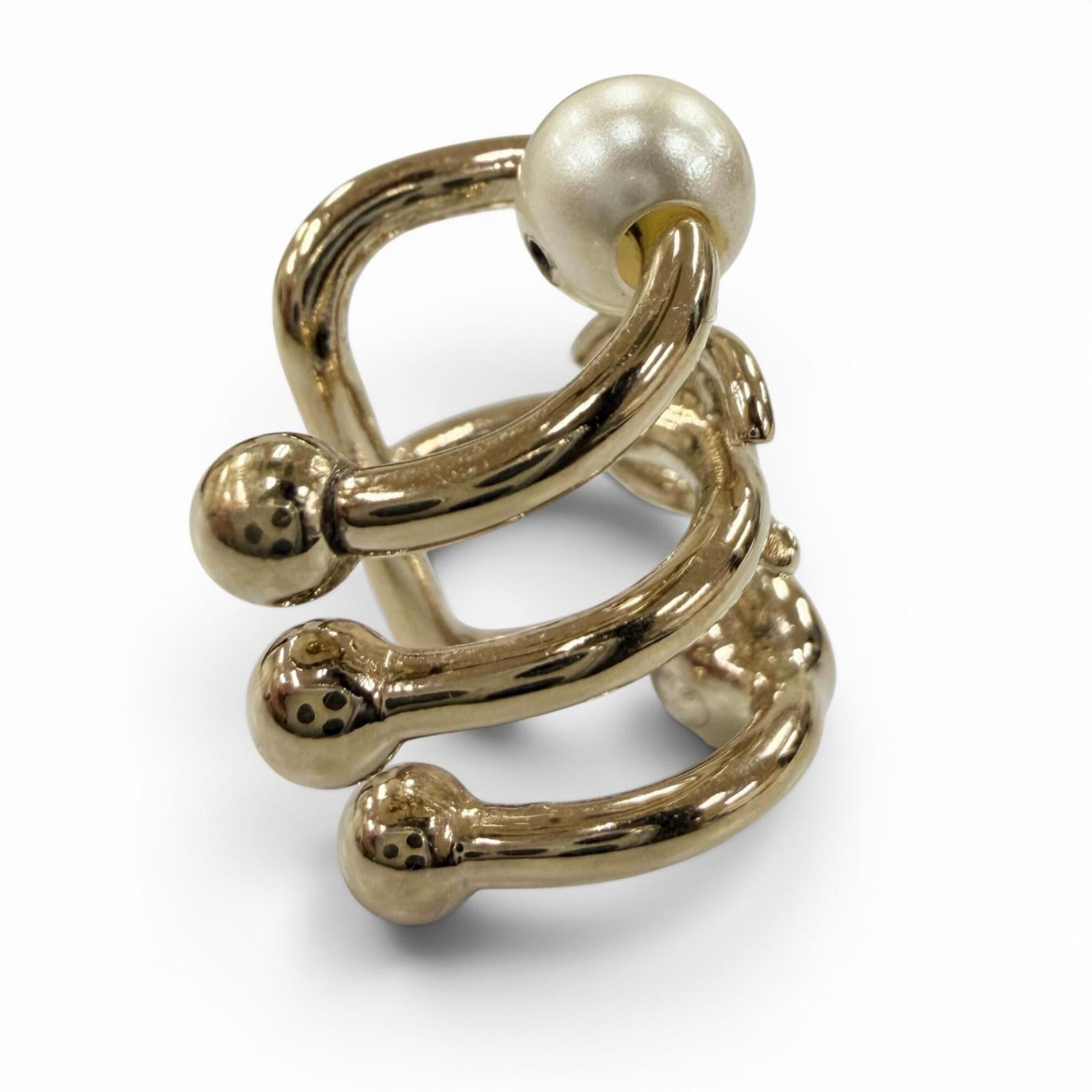 CHANEL B22C Coco Mark Faux Pearl & Rhinestone Triple Strand Ear Cuff Earrings, Gold, Made in Italy, Women's, with Dust Bag — Like New