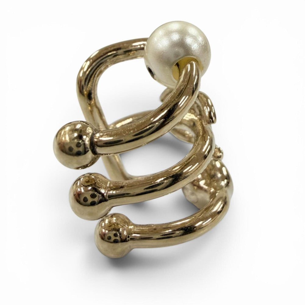 CHANEL B22C Coco Mark Faux Pearl & Rhinestone Triple Strand Ear Cuff Earrings, Gold, Made in Italy, Women's, with Dust Bag — Like New