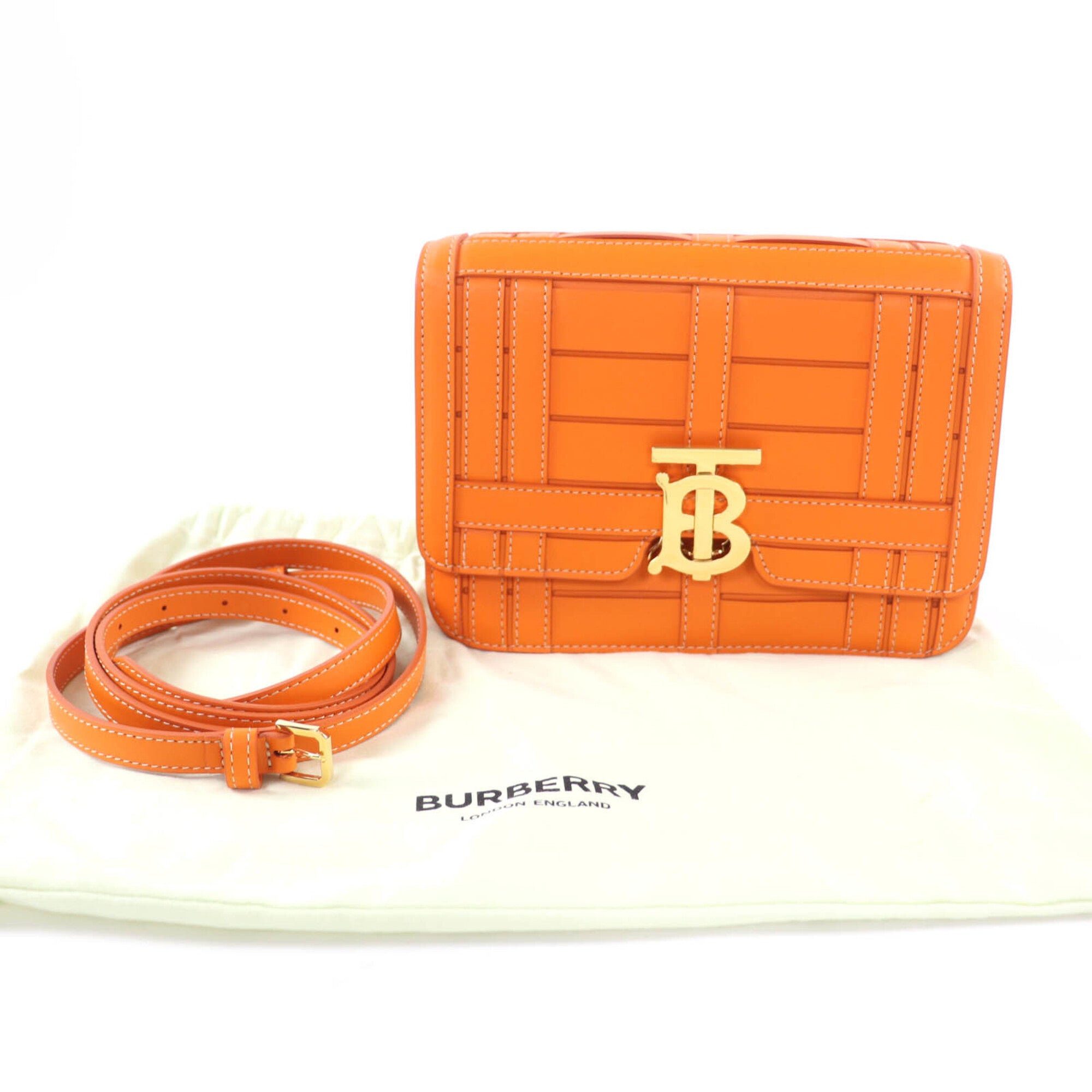 BURBERRY Burberry TB hardware 2-way leather clutch bag/shoulder bag, orange, with dust made in Italy, women's — Like New