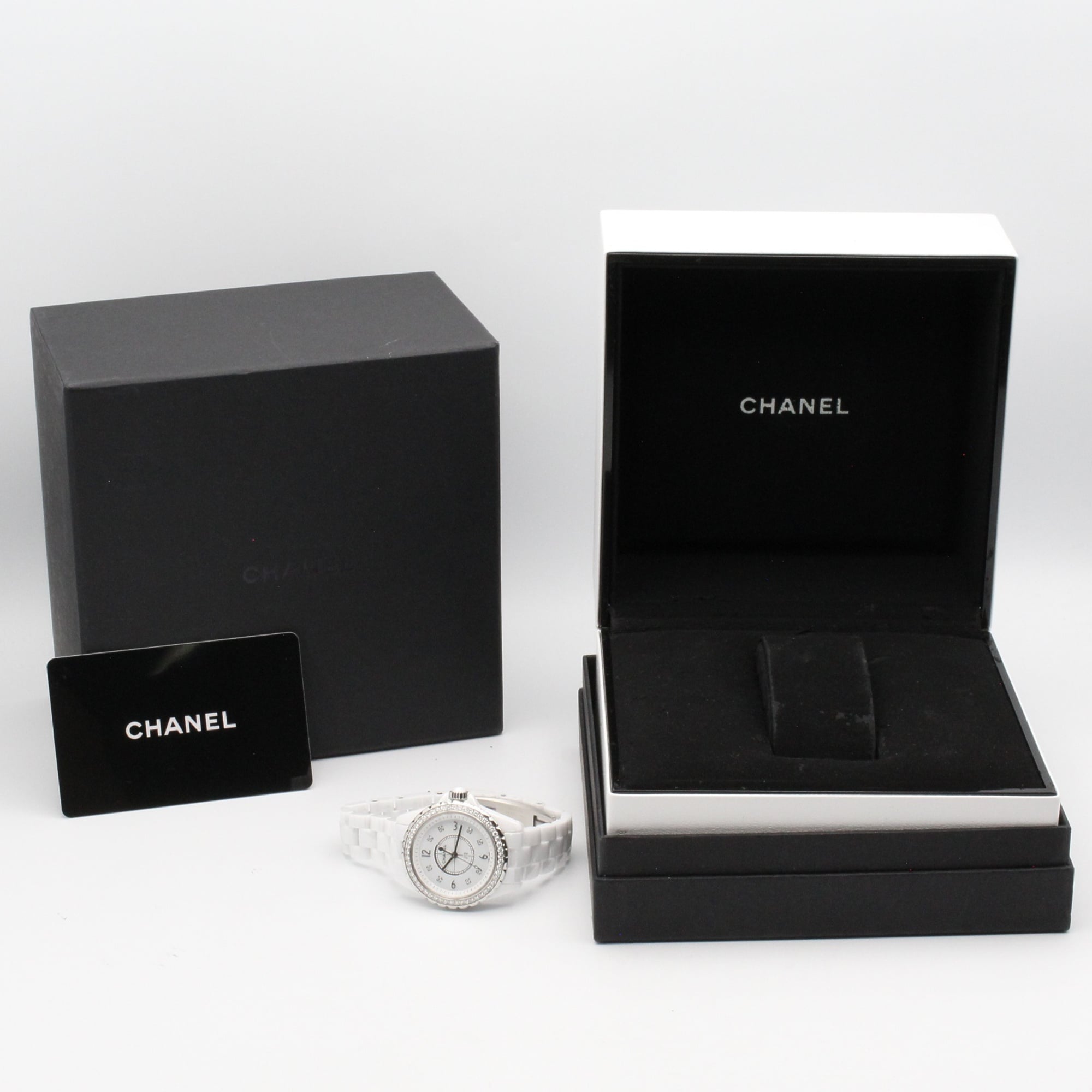 Chanel J12 Diamond Bezel 8-Diamond Watch, Ceramic, Diamond, Ladies, White, H3110 — Very Good