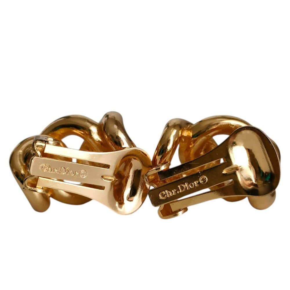 Christian Dior chain motif clip earrings, gold color, women's accessory — Like New