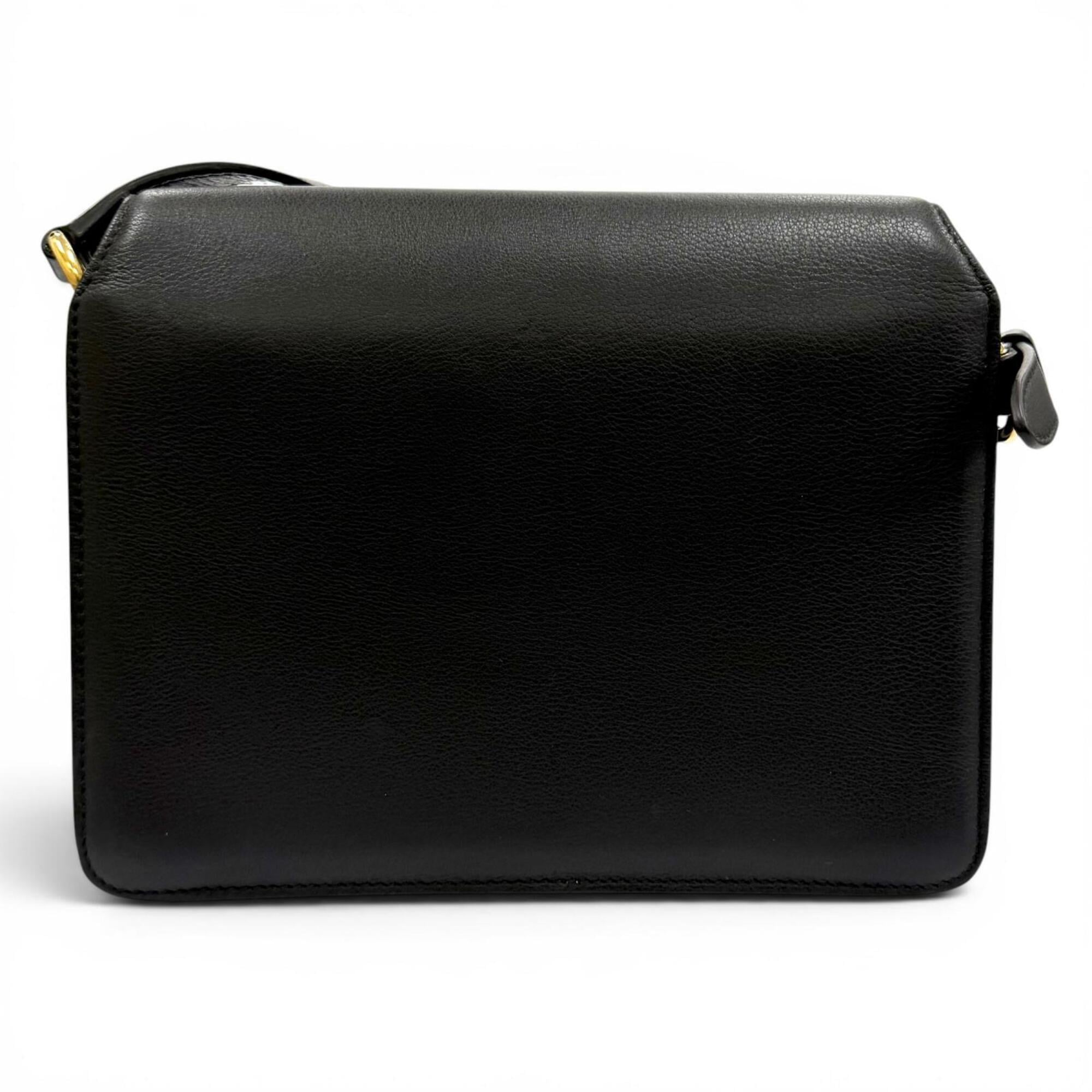 Salvatore Ferragamo Joanne Gancini Calf Leather Shoulder Bag, Black with Gold Hardware, Made in Italy, Women's — Like New