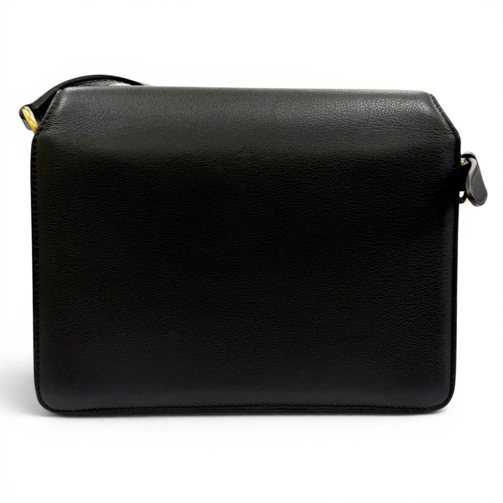 Salvatore Ferragamo Joanne Gancini Calf Leather Shoulder Bag, Black with Gold Hardware, Made in Italy, Women's — Like New