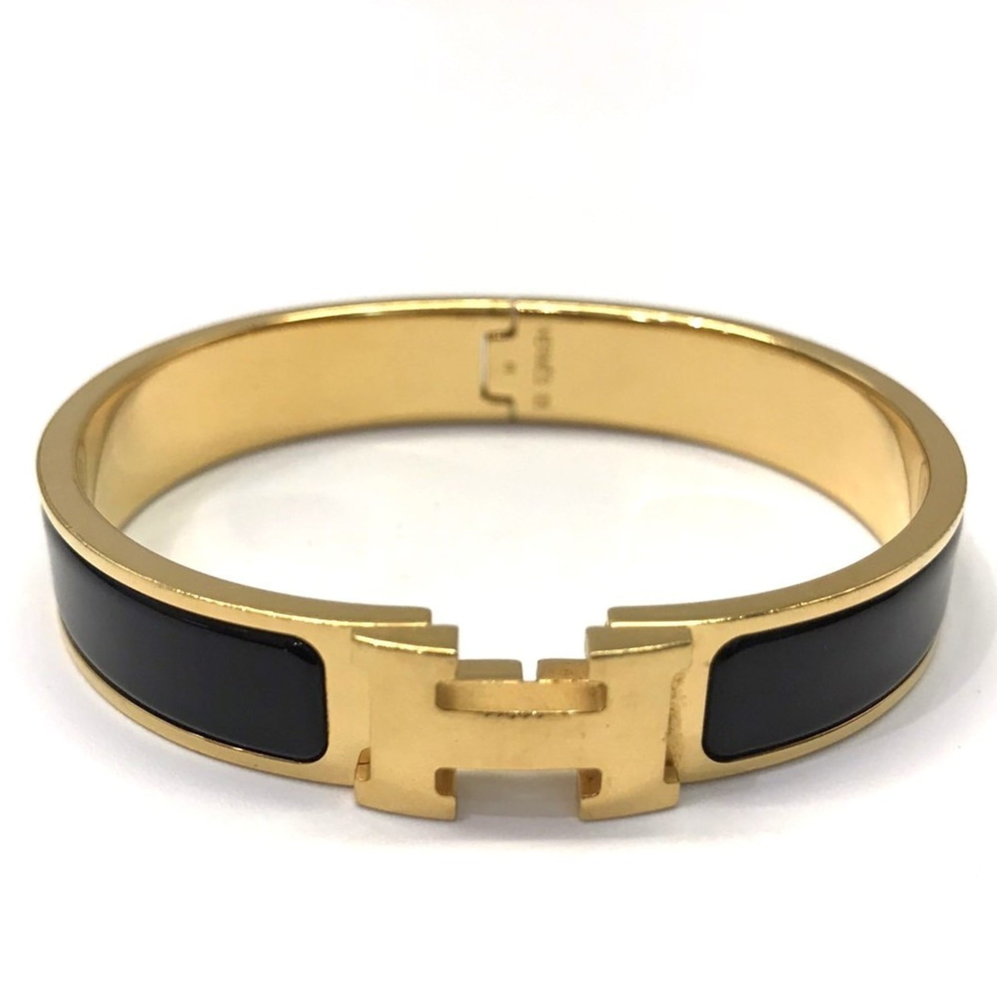 Hermès H Bangle Click Clack PM Bracelet Black Gold Women's HERMES