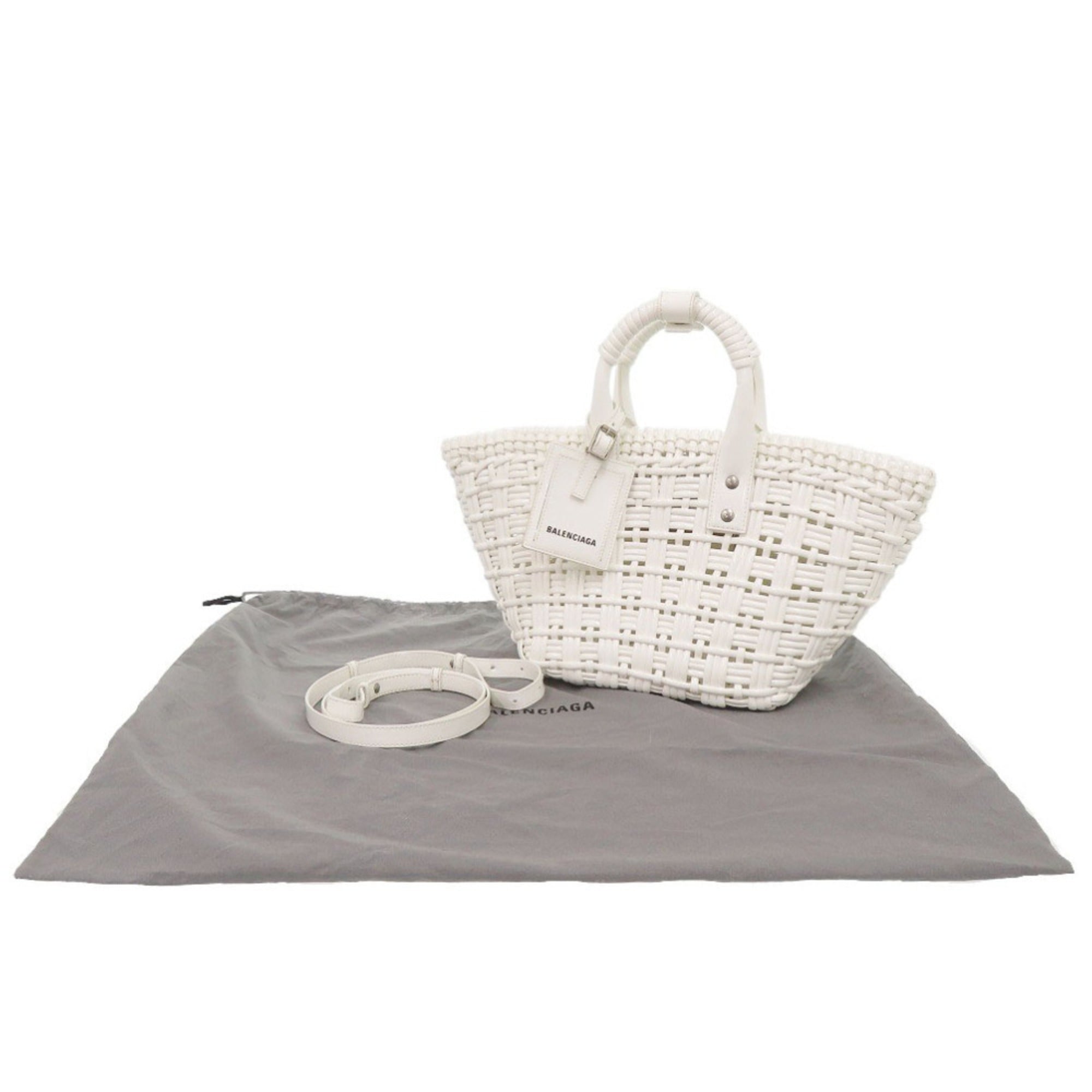 Excellent condition Balenciaga 2-way Bistro XS 671342 patent leather white handbag/basket bag, 1755BALENCIAGA