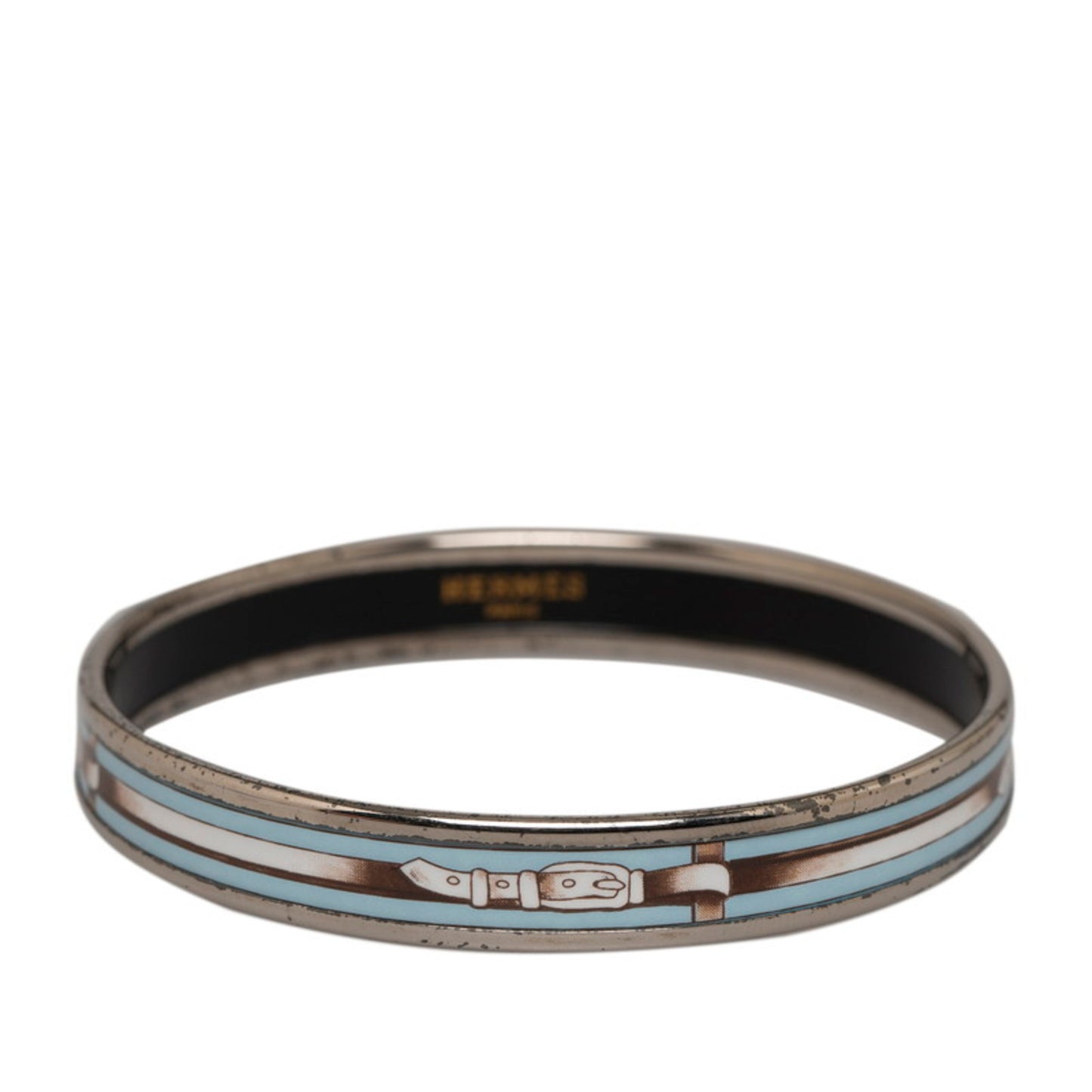 Hermes Enamel PM Cloisonne Bangle Silver Light Blue Metal Women's HERMES