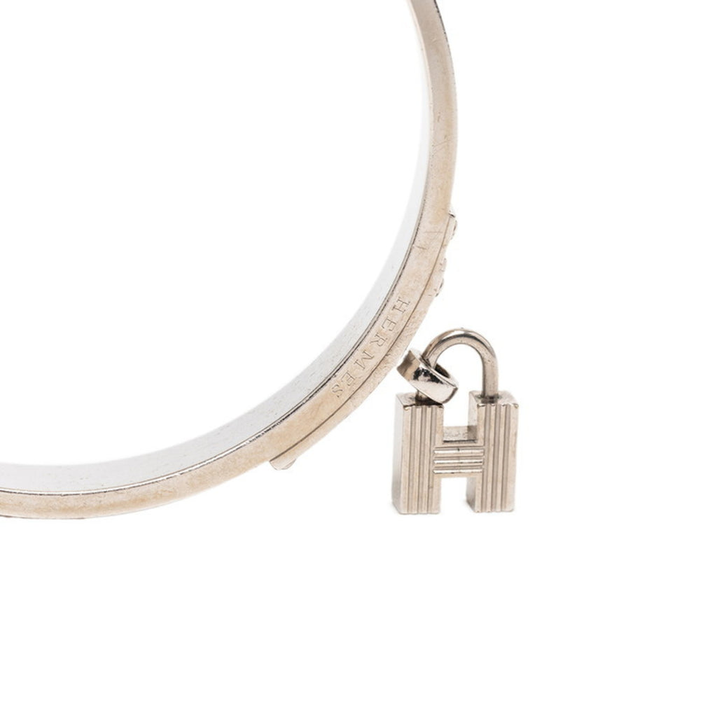 Hermes Hermès Kelly H Cadena Bangle Bracelet in Silver Beige Metal and Leather for Women
