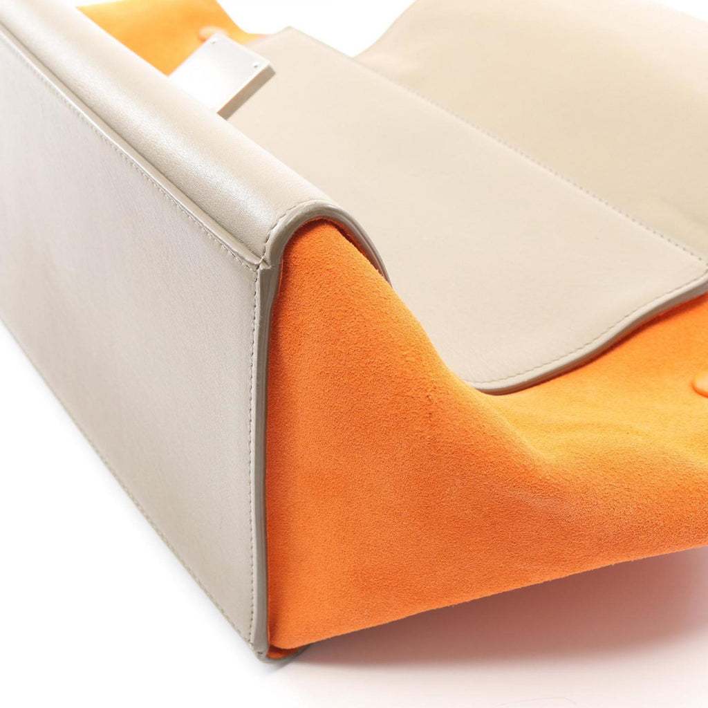 Celine Trapeze Small Handbag, Leather and Suede, Women's, Beige, Black, Orange