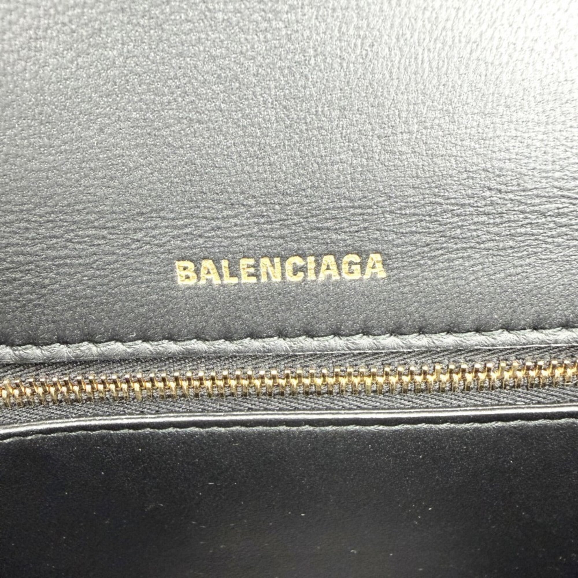 Balenciaga Women's Hourglass Small Handbag Shoulder Bag Crossbody HOURGLASS Crocodile Embossed Leather Top Handle BALENCIAGA 593546 Black Antique Gold Hardware — Like New
