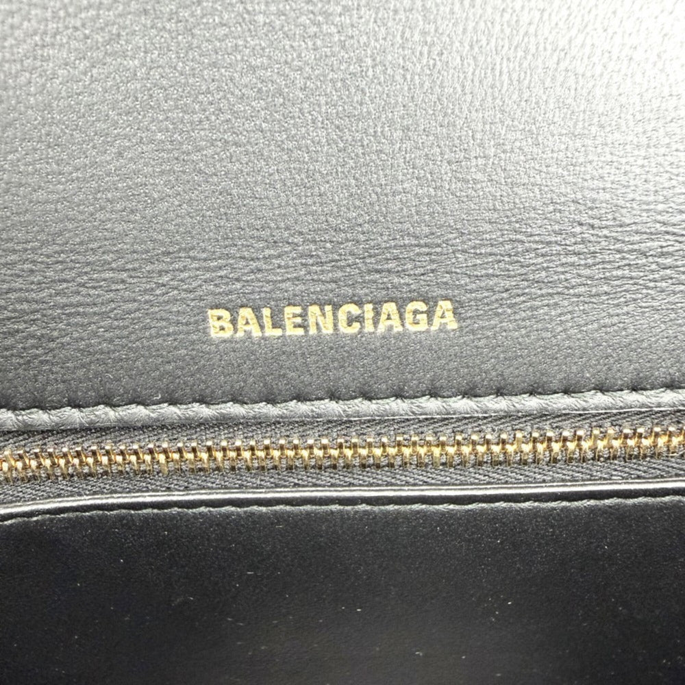 Balenciaga Women's Hourglass Small Handbag Shoulder Bag Crossbody HOURGLASS Crocodile Embossed Leather Top Handle BALENCIAGA 593546 Black Antique Gold Hardware — Like New