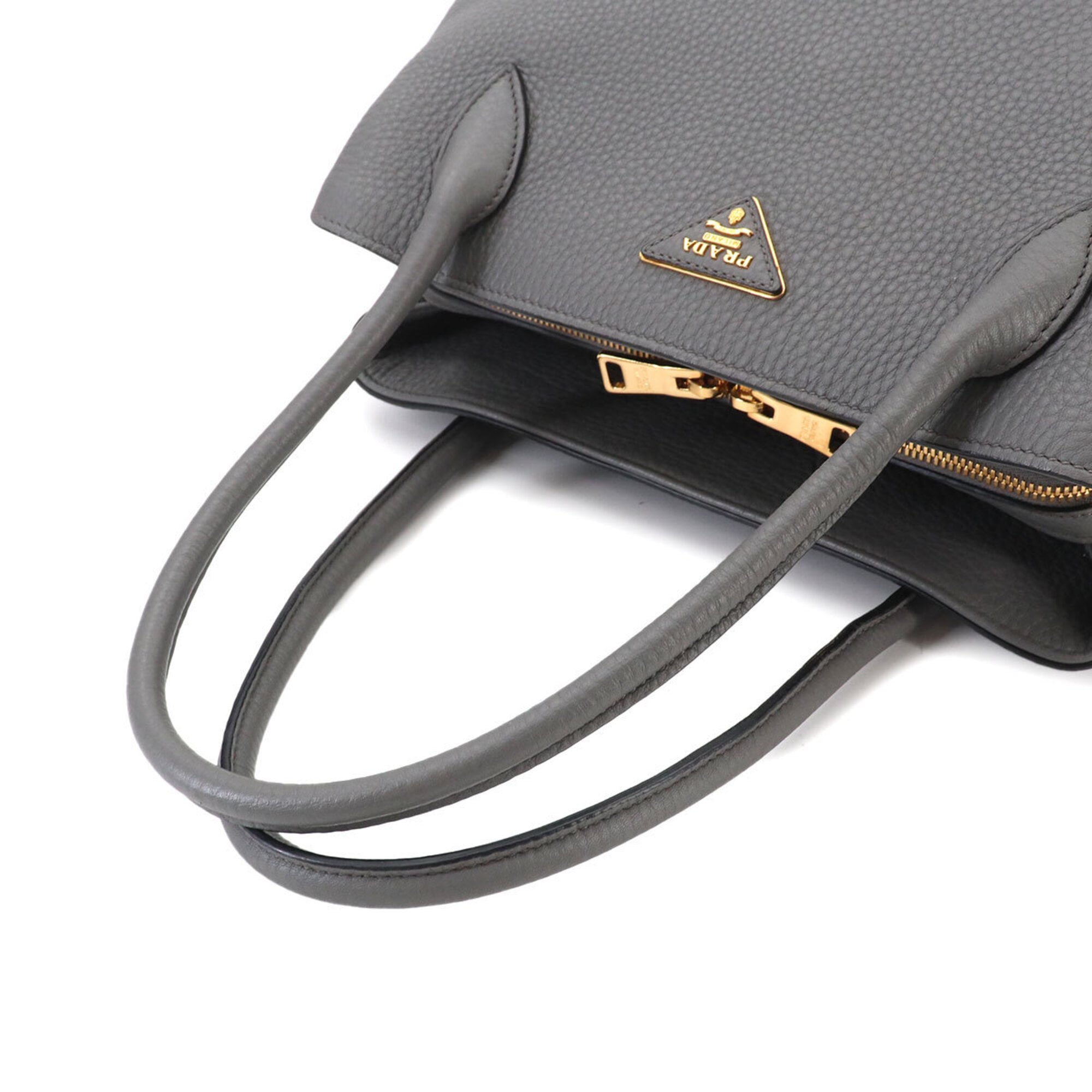 Prada 2-way Hand/Shoulder Handbag, Leather, Gray, 1BA127, Gold Hardware — Like New