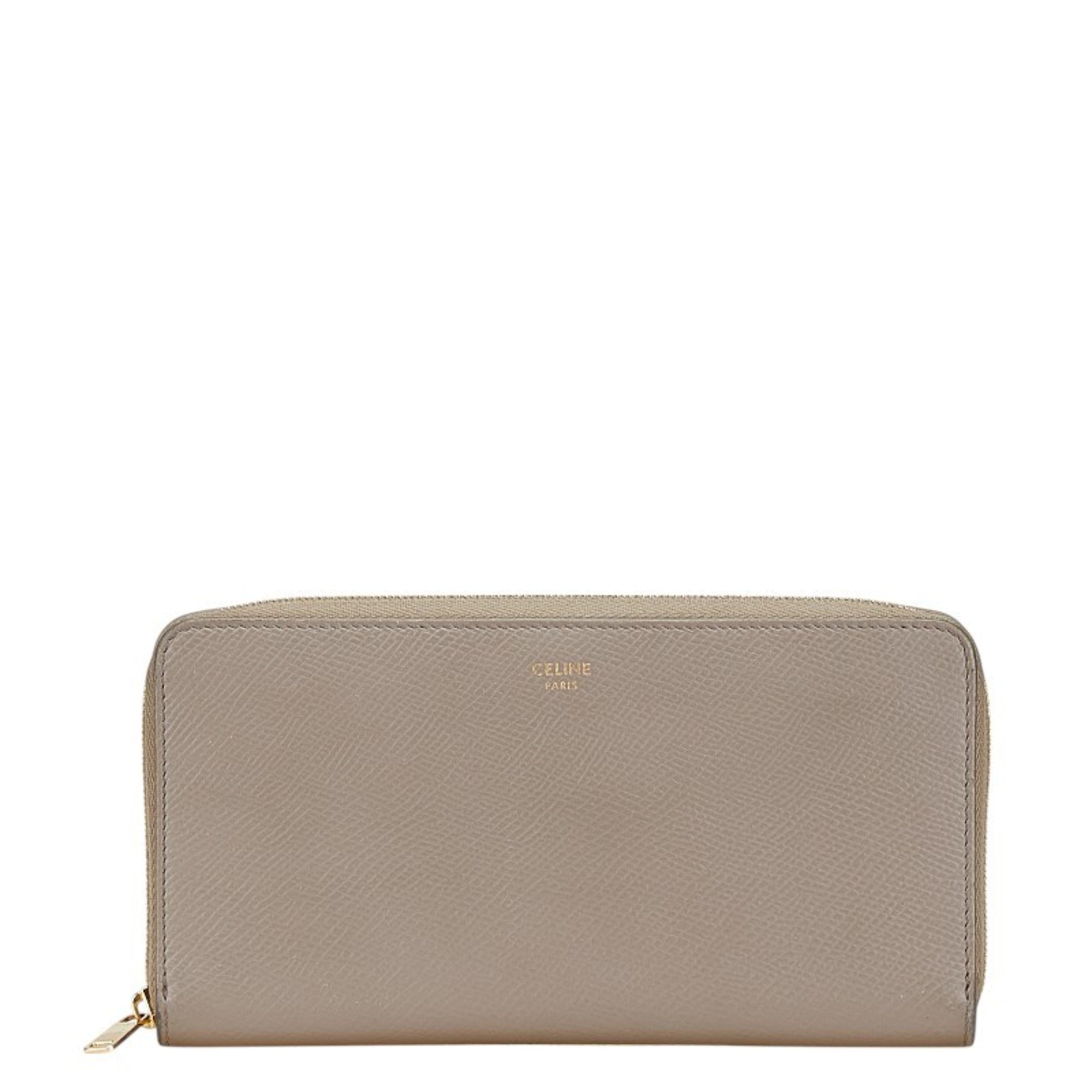 Celine round zipper long wallet in greige and beige leather for women.