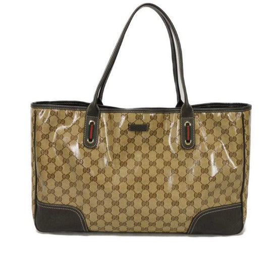 Gucci GG Crystal Tote Bag, Embossed Brown with Web Stripe, Sherry Beige, 293589, Men's/Women's Bag