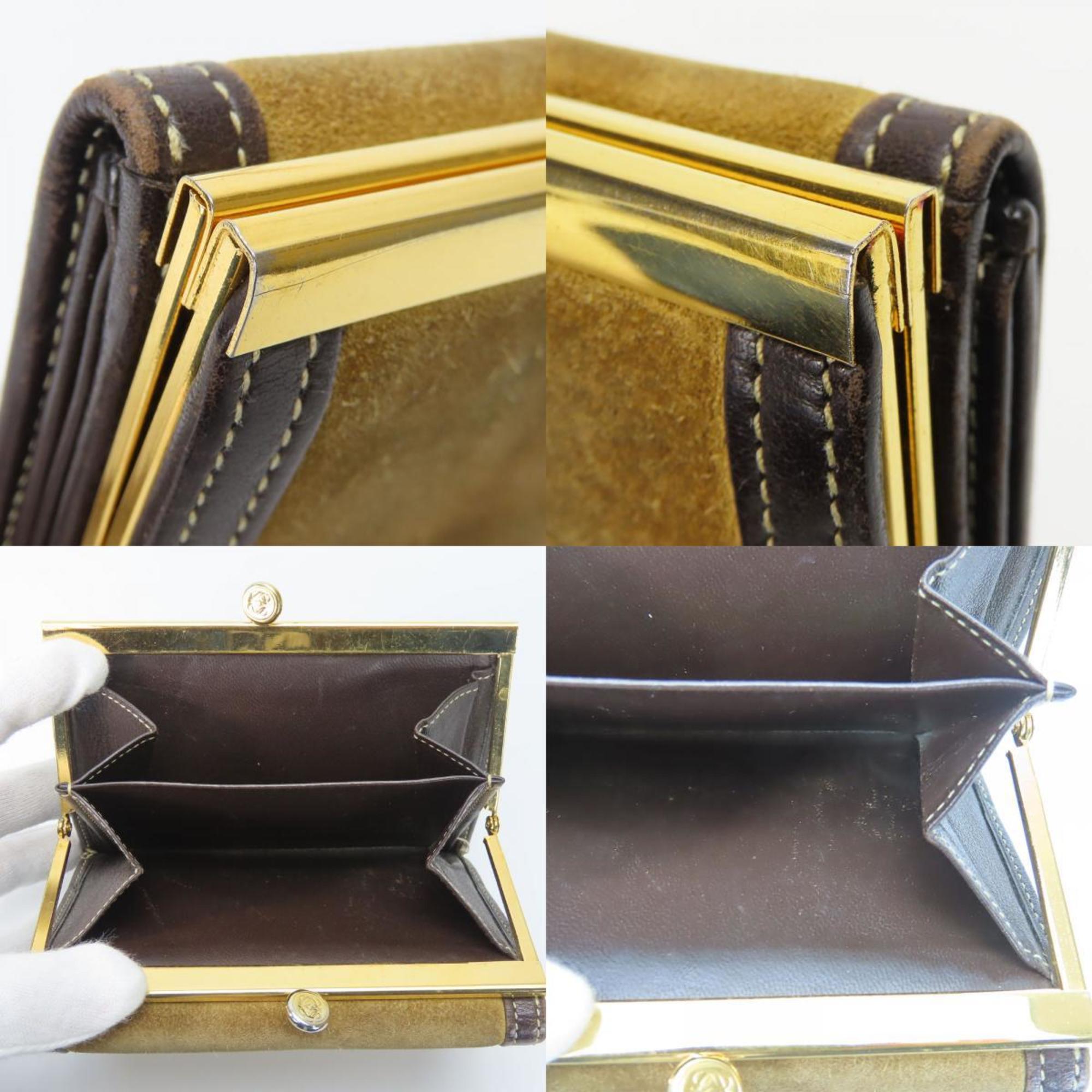 LOEWE Tri-fold Wallet Suede Leather Khaki Brown Anagram Accessory Women's