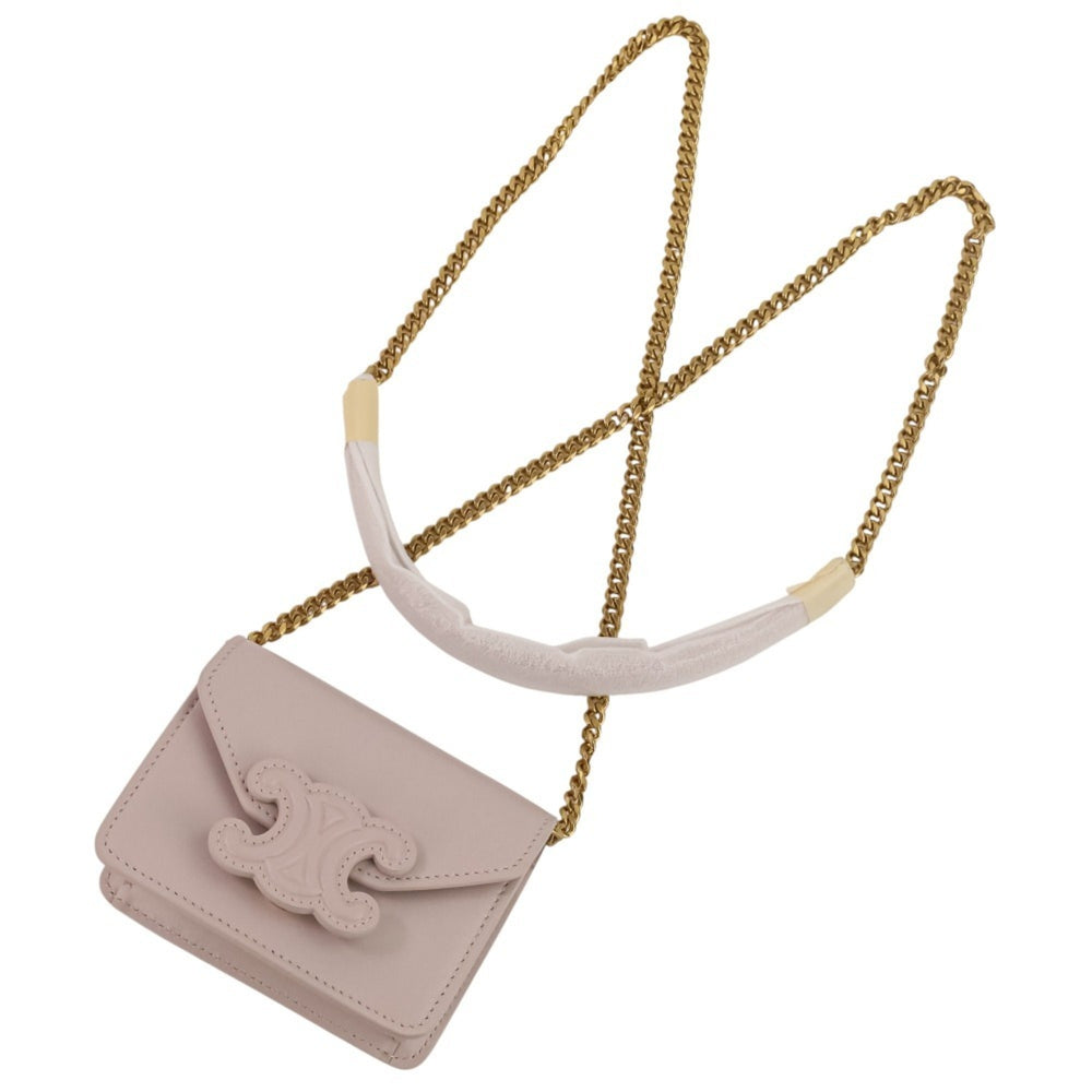 CELINE Triomphe Chain Card Holder Mini Shoulder Bag S-BB-4292 Light Pink Women's — Like New