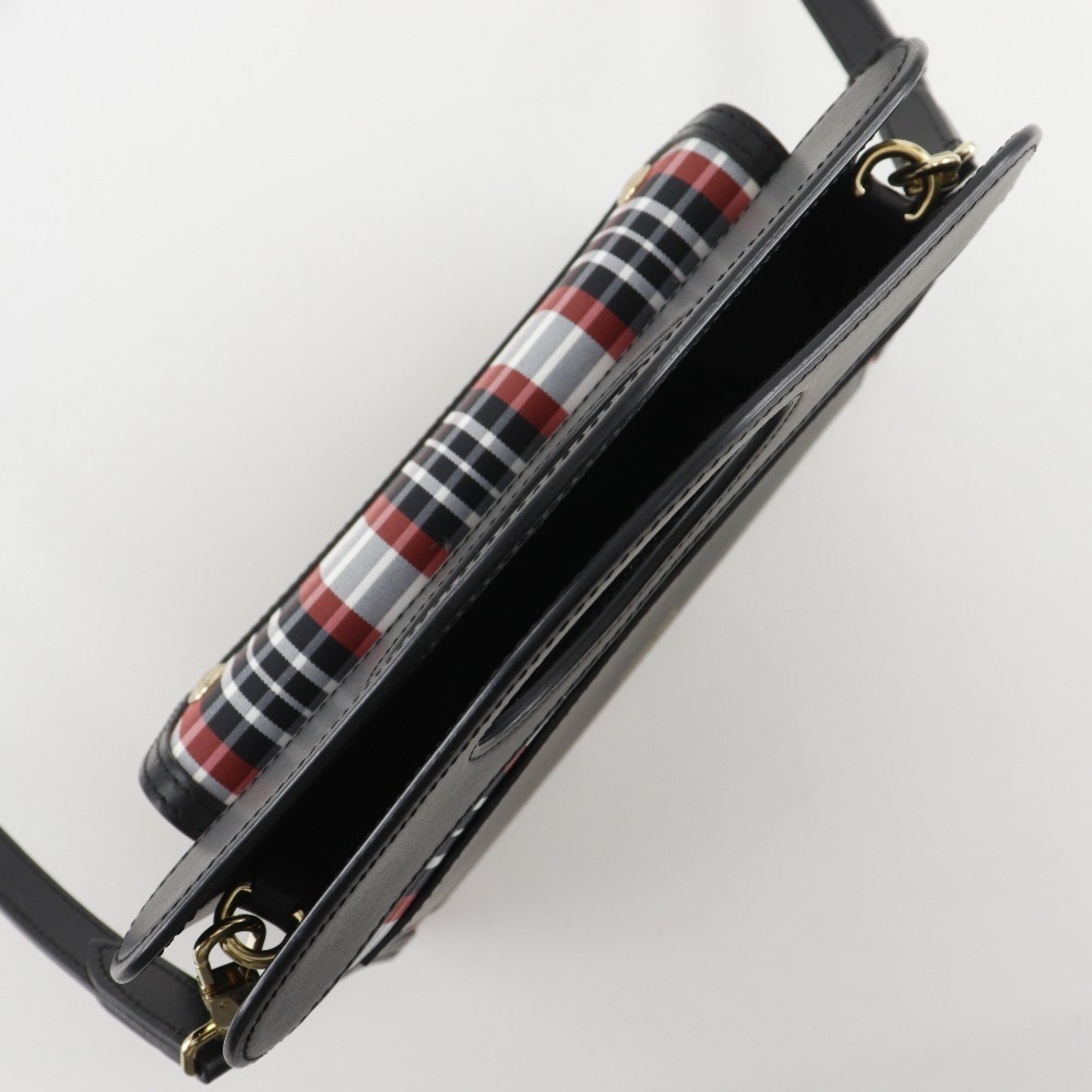Burberry Mini Pocket Bag, 2-Way Shoulder Check Pattern, 8035841, Calfskin and Nylon, Black/Red, Women's — Like New