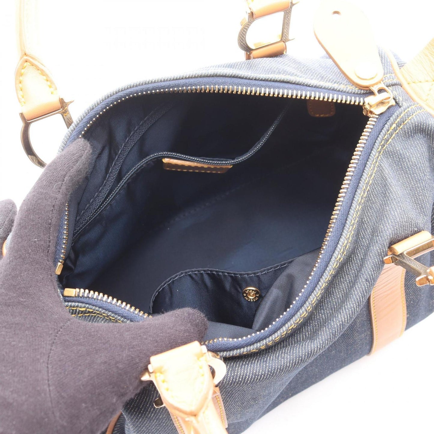 Christian Dior Dior tote bag, denim and leather, women's, navy brown