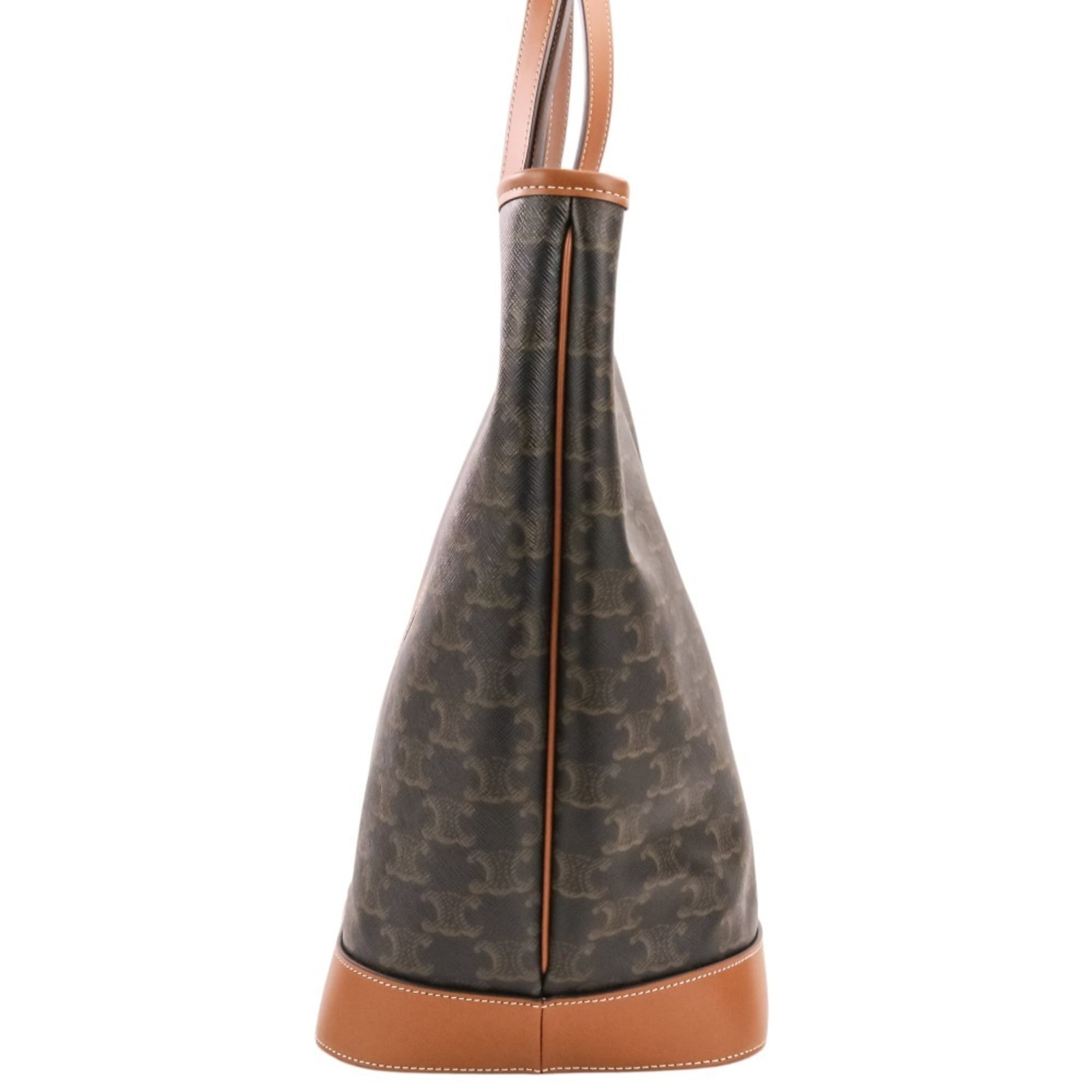 CELINE Celine Medium Cabas Triomphe Canvas Leather Tote Bag Shoulder Brown Black Women's — Like New